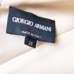 Pre Owned Giorgio Armani Cream Silk Contrast Asymmetric Yolk Paneled Midi Dress S