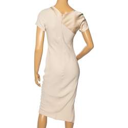 Pre Owned Giorgio Armani Cream Silk Contrast Asymmetric Yolk Paneled Midi Dress S