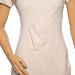 Pre Owned Giorgio Armani Cream Silk Contrast Asymmetric Yolk Paneled Midi Dress S