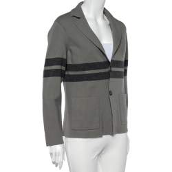 Giorgio Armani Grey Wool Stripe Detailed Button Front Cardigan XL