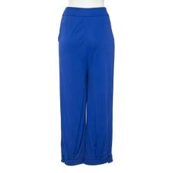 Pre Owned Giorgio Armani Blue Crepe Buttoned Hem Detailed Pants M