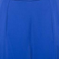 Pre Owned Giorgio Armani Blue Crepe Buttoned Hem Detailed Pants M