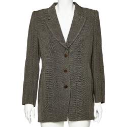 Giorgio Armani Brown Printed Wool & Silk Button Front Blazer L