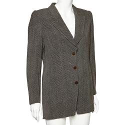 Giorgio Armani Brown Printed Wool & Silk Button Front Blazer L