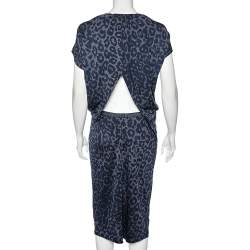 Pre Owned Giorgio Armani Blue Animal Printed Silk Jersey Cut-Out Back Detailed Dress L 