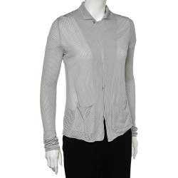 Pre Owned Giorgio Armani Grey Perforated Knit Cardigan XL
