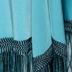 Pre Owned Giorgio Armani Blue Knit Asymmetric Fringed Skirt S