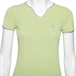 Pre Owned Giorgio Armani Green Knitted V-Neck Short Sleeve T-Shirt S