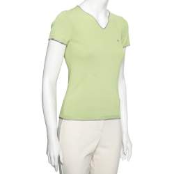Pre Owned Giorgio Armani Green Knitted V-Neck Short Sleeve T-Shirt S