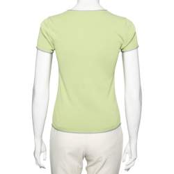 Pre Owned Giorgio Armani Green Knitted V-Neck Short Sleeve T-Shirt S