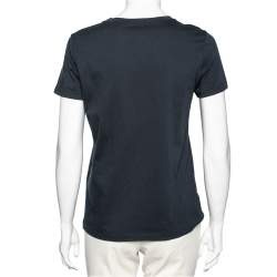 Pre Owned Giorgio Armani Navy Blue Logo Embellished Cotton T-Shirt M