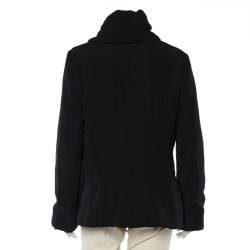 Giorgio Armani Black Quilted Oversized Collar Zip Front Jacket XL