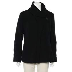Giorgio Armani Black Quilted Oversized Collar Zip Front Jacket XL
