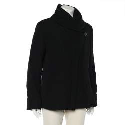 Giorgio Armani Black Quilted Oversized Collar Zip Front Jacket XL