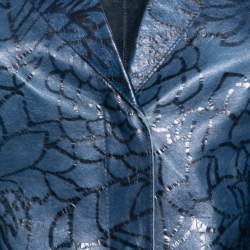 Pre Owned Giorgio Armani Navy Blue Floral Patterned Leather Single Breasted Blazer S