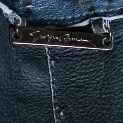 Pre Owned Giorgio Armani Navy Blue Floral Patterned Leather Single Breasted Blazer S