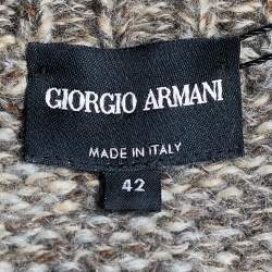 Pre Owned Giorgio Armani Beige Chunky Rib Alpaca Blend Zip Front Jacket M