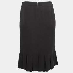 Pre Owned Giorgio Armani Dark Brown Silk Pleated Hemline Midi Skirt S