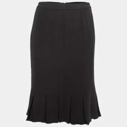 Pre Owned Giorgio Armani Dark Brown Silk Pleated Hemline Midi Skirt S