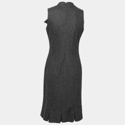 Pre Owned Giorgio Armani Charcoal Grey Wool Knot Detail Midi Dress M