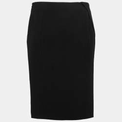 Pre Owned Giorgio Armani Vintage Black Crepe Draped Metallic Panel Pencil Skirt S