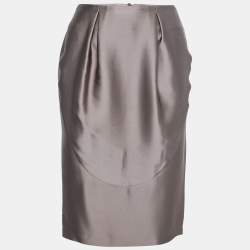 Pre Owned Giorgio Armani Grey Silk Satin Pleat Detail Skirt S