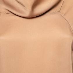 Pre Owned Giorgio Armani Beige Silk Draped Neck Long Sleeve Blouse S