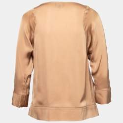Pre Owned Giorgio Armani Beige Silk Draped Neck Long Sleeve Blouse S