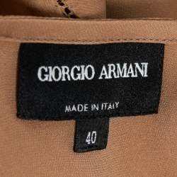 Pre Owned Giorgio Armani Beige Silk Draped Neck Long Sleeve Blouse S