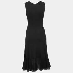 Pre Owned Giorgio Armani Black Stretch Crepe & Tulle Sleeveless Dress S