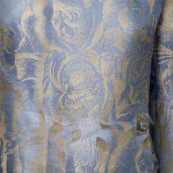 Pre Owned Giorgio Armani Blue Printed Silk Organza Asymmetric Sleeve Detailed Top M