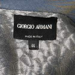 Pre Owned Giorgio Armani Blue Printed Silk Organza Asymmetric Sleeve Detailed Top M