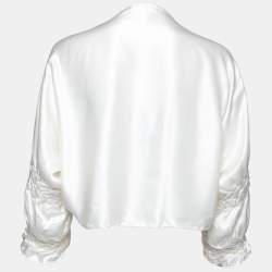 Pre Owned Giorgio Armani White Silk & Velvet Draped Shrug OS