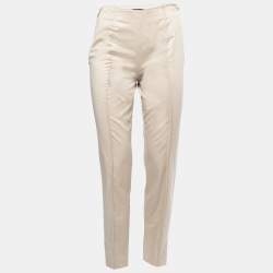 Pre Owned Giorgio Armani Beige Cotton Zip Detail Tapered Trousers S