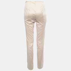 Pre Owned Giorgio Armani Beige Cotton Zip Detail Tapered Trousers S