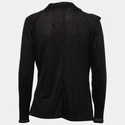 Pre Owned Giorgio Armani Black Wool Draped Neck Detail Top L