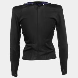 Pre Owned Giorgio Armani Black Stretch Knit Sequin Trim Cardigan S