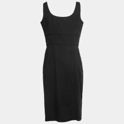 Pre Owned Giorgio Armani Black Wool Crepe Tulip Draped Sleeveless Dress L