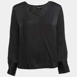 Giorgio Armani Black Crepe V Neck Long Sleeve Top M