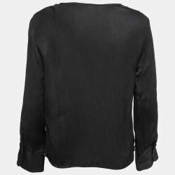 Giorgio Armani Black Crepe V Neck Long Sleeve Top M