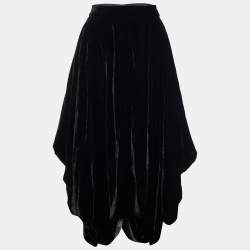 Pre Owned Giorgio Armani Black Velvet Asymmetrical Hem Skirt M