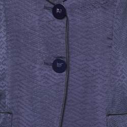Pre Owned Giorgio Armani Navy Blue Textured Silk Blend Blazer and Trouser Set S
