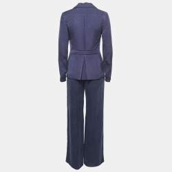 Giorgio Armani Navy Blue Textured Silk Blend Blazer and Trouser Set S