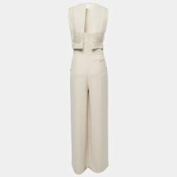 Pre Owned Giorgio Armani Beige Silk Wide Leg Jumpsuit S