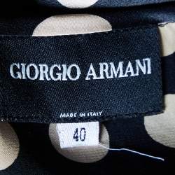 Pre Owned Giorgio Armani Black Polka Dot Silk Satin Button Front Top S