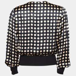 Pre Owned Giorgio Armani Black Polka Dot Silk Satin Button Front Top S