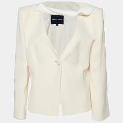 Giorgio Armani Light Cream Silk Chiffon Button Front Blazer XL