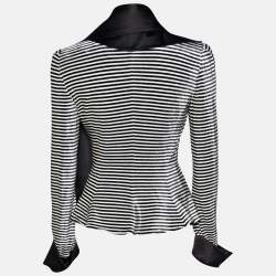 Pre Owned Giorgio Armani Monochrome Striped Velvet Draped Collar Jacket M
