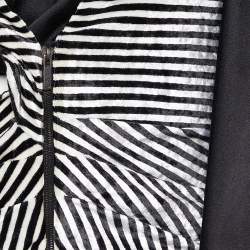 Pre Owned Giorgio Armani Monochrome Striped Velvet Draped Collar Jacket M