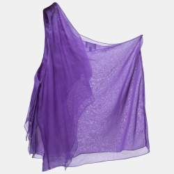 Pre Owned Giorgio Armani Purple Organza Ruffled One Shoulder Top L